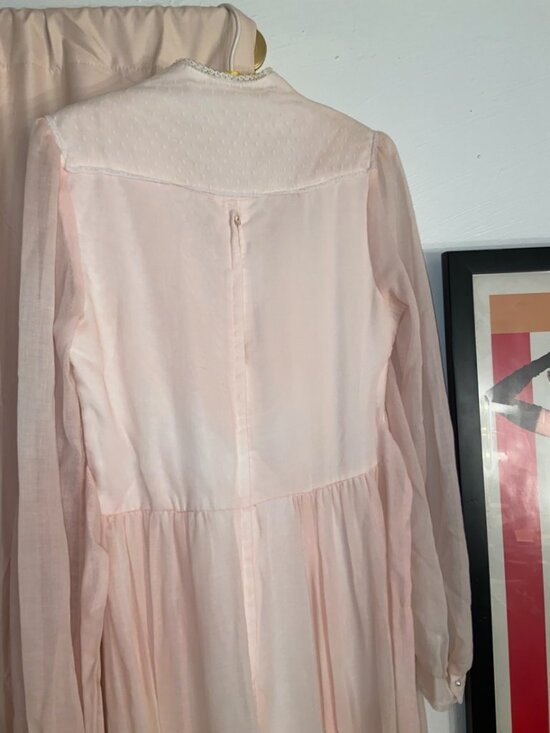 Authentic Gunne Sax Dress Pink w Lace, Pearls, Long Sleeve 1980s Prairie Gown - Picture 5 of 10